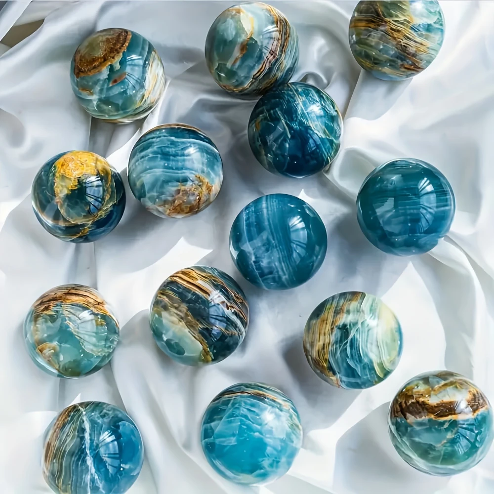1pc Natural Blue Onyx Crystal Sphere Bohemian Style Polished Spherical Patterns Elegant Home & Desk Decor Unique Holiday Gift
