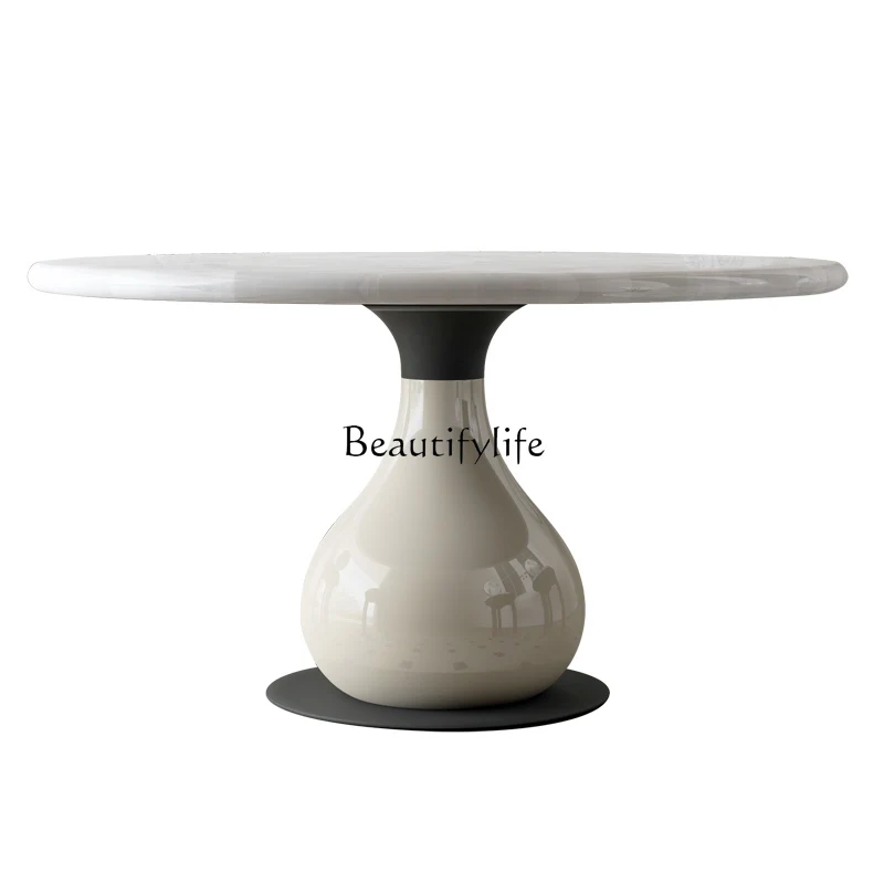 56French white ice jade marble dining table round minimalist cream style modern minimalist
