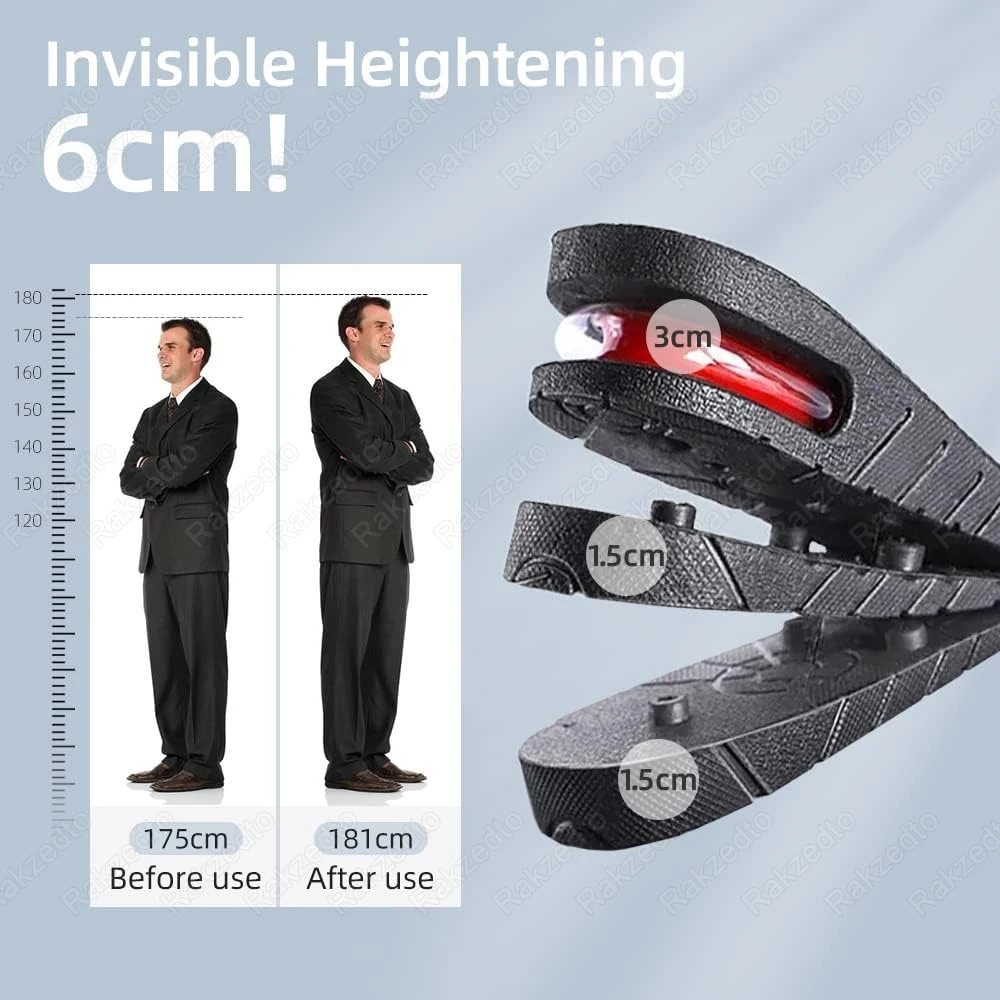 Height Increase Insoles Men Women Elevator Shoes Heel Lift Inserts Air Cushion Shock Absorbing Adjustable Heightening Insoles