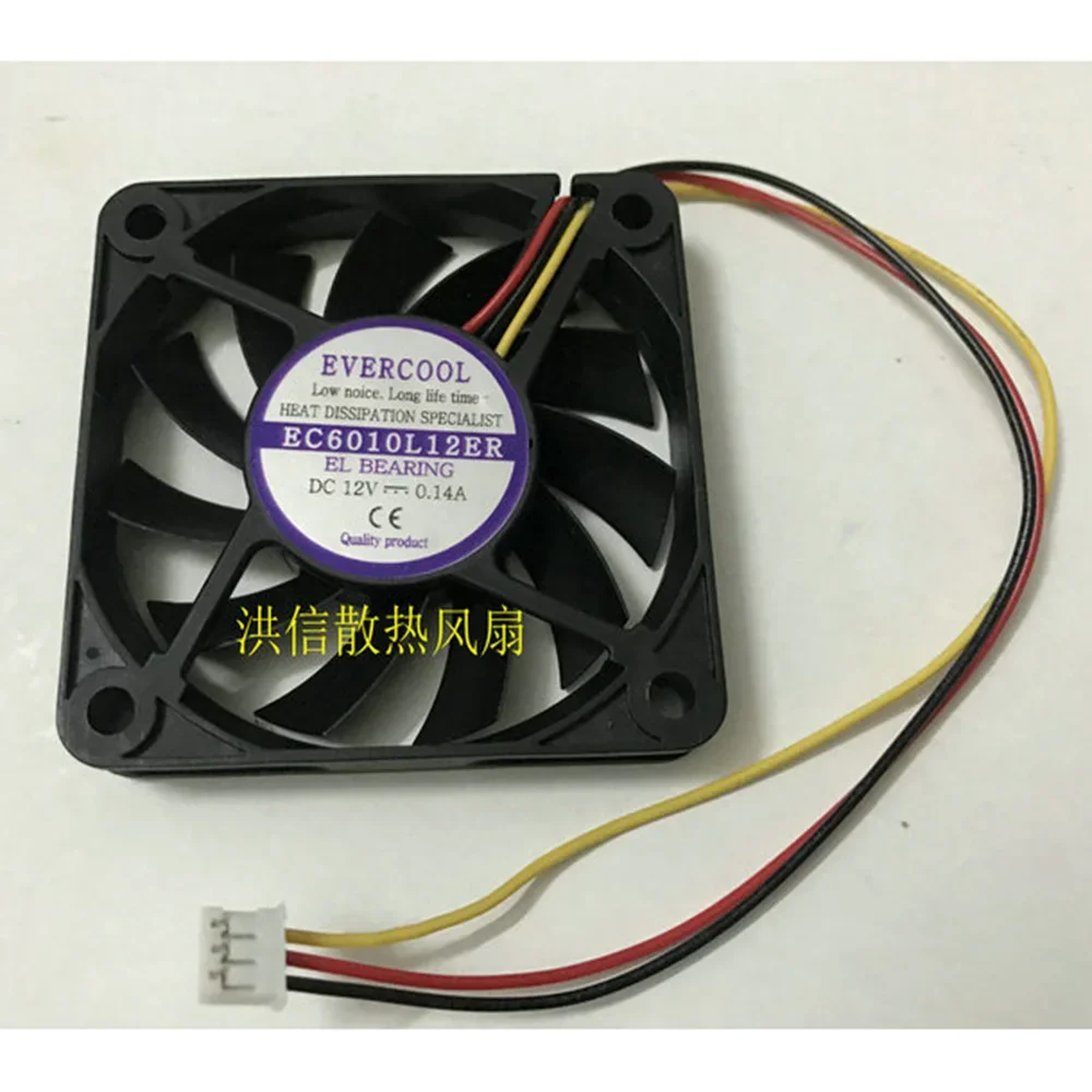 EverCool EC6010L12ER DC12V 0.14A 60x60x10mm 3-Wire Server Cooling Fan