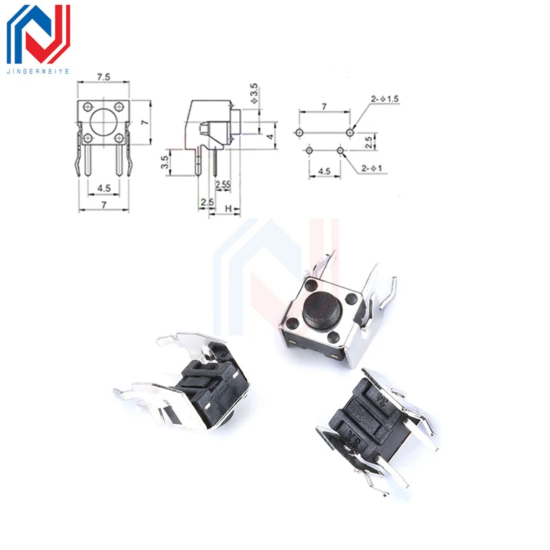 20PCS  Mini Micro Momentary Tactile Push Button Switch 6*6*4.3/5/6/7/8/9.5mm Right Angle With stent  4 Pin DIP Micro Switch