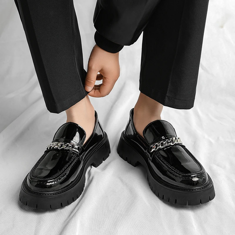 أحذية رجالية بنعل سميك طراز كلاسيكي غير رسمي 38-46 مكتب موضة حفلة سوداء سميكة سوليد المتسكعون في الهواء الطلق الشوارع العصرية #5