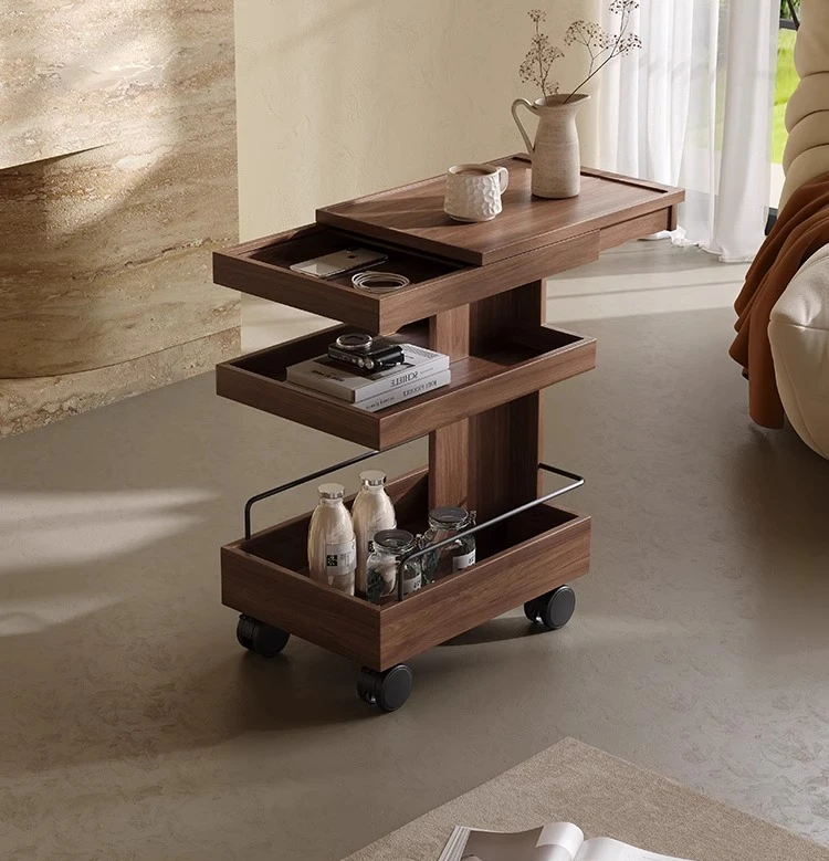 

*Designer walnut storage art side few living room removable shelf small table