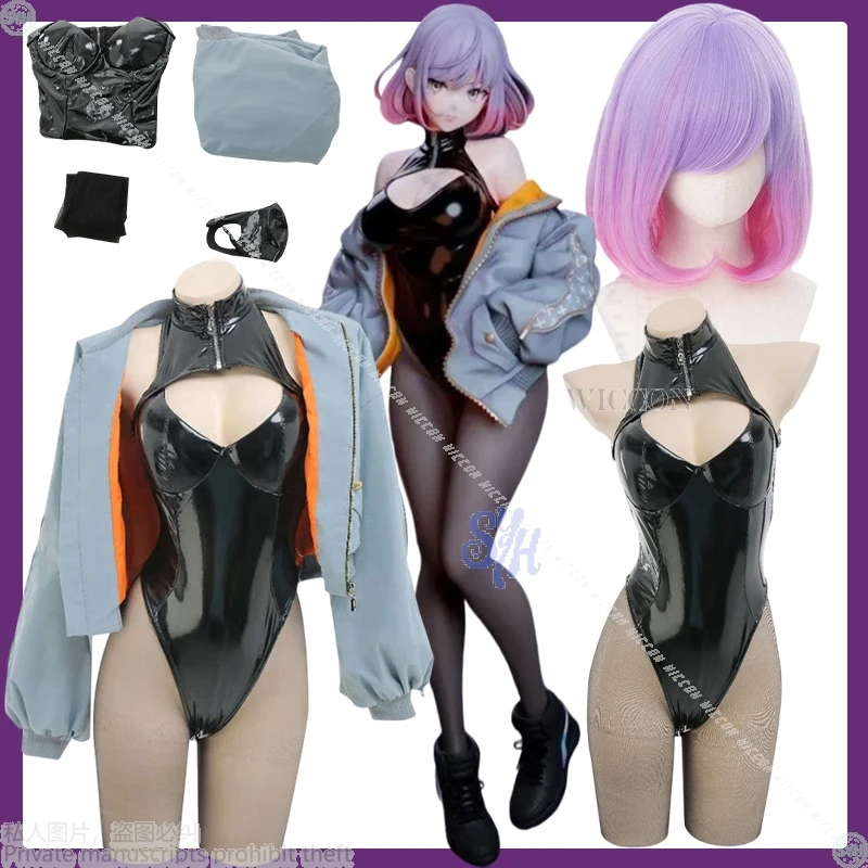 Anime Luna Figur Cosplay Kostüm Set – Punk Schwarz PU Overall Hoopskirt Dessous Halloween Party Outfit für Mädchen