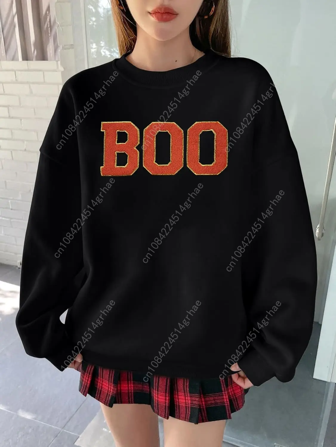 Halloween Sweatshirt voor Dames Boo Geborduurde Truien Schattig Spooky Seizoen Shirt Lange Mouw Herfst Winter Pullover Tops