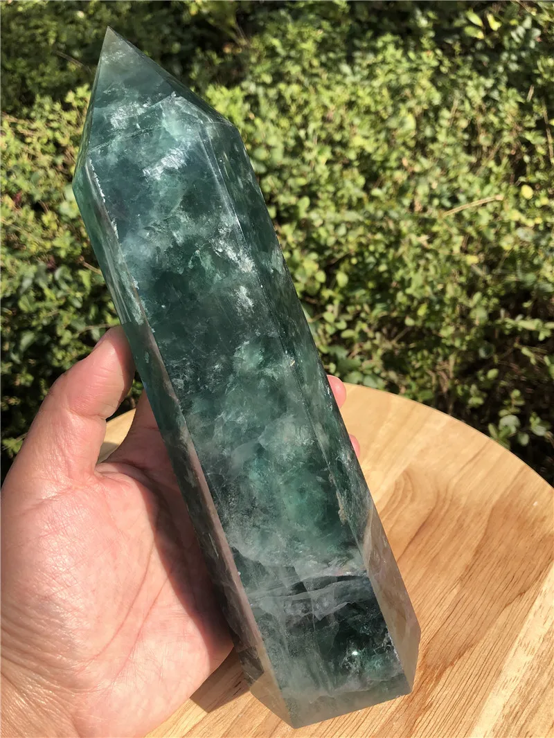 1.4kg Rare large Natural Clear Green Fluorite Crystal Point Natural Crystal Wand