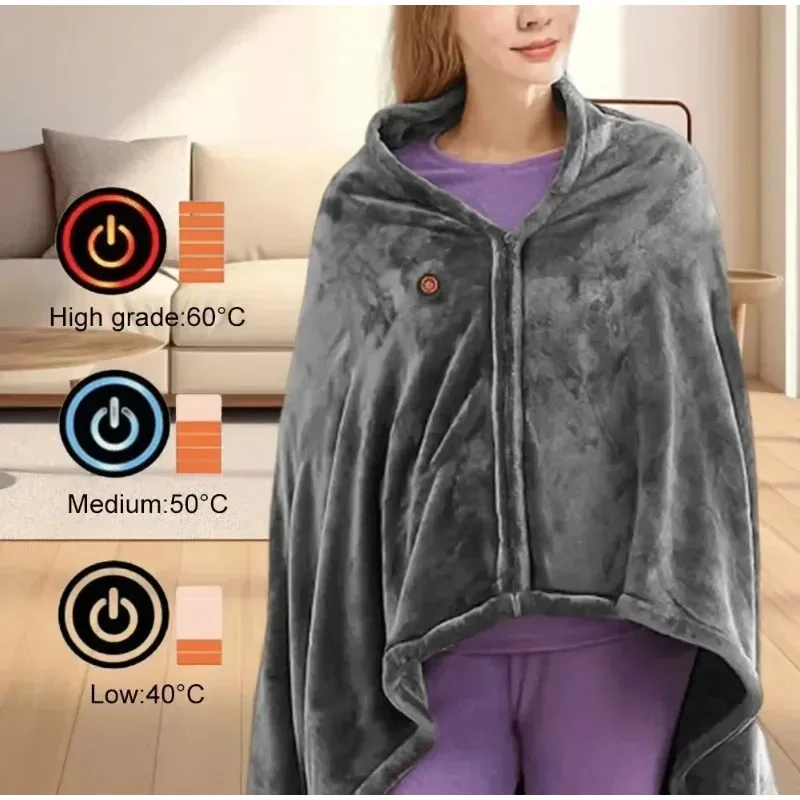 Winter Electric Heated Blanket USB Wearable Heating Lap Blanket With 3 Heating Levels Fleece Warm Shawl For Home And Office Use