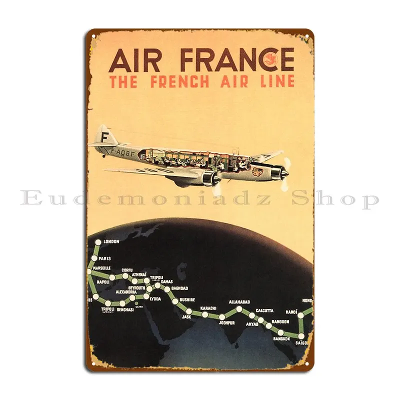 Air France The French Air Line Advertisement Vintage Travel Metal Plaque Poster Bar Cave Designer Plaques Sign Tin Sign Poster
