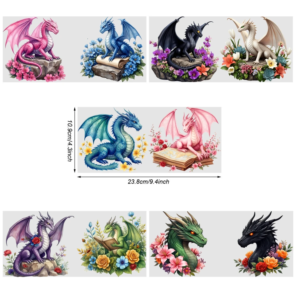 5 Sheets Dragon Floral UV DTF Stickers Waterproof Rub on Transfers UV DTF Stickers UV DTF Transfer Stickers for Glass Cups