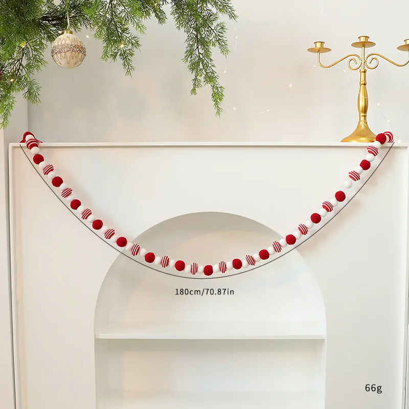 New Red White Felt Ball Bunting – DIY Christmas Tree Decoration, Holiday Window Hanging Ornament