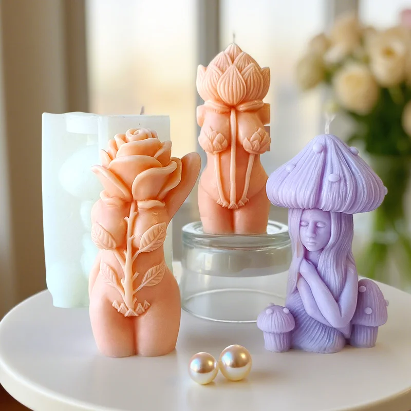 DIY Flower Human Body Silicone Candle Mold Mushroom Girl Aroma Plaster Resin Ornament Molds Handmade Soap Home Decor Craft Molds - Image 3