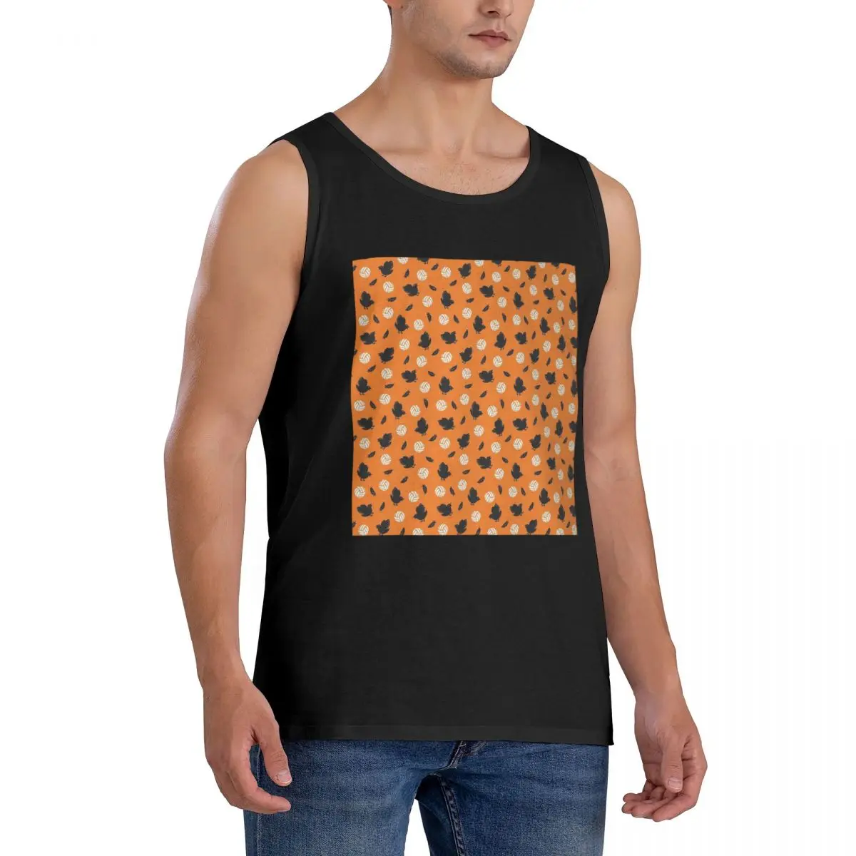 100% Cotton Haikyuu Karasuno Volley Crows Sleeveless T-Shirt Men Workout Sports Clothing Tops Men's Crew Neck Vest