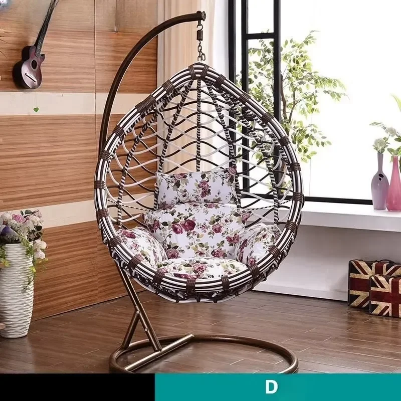 Modern Outdoor Furniture Egg Shaped Hanging Swing Chair with Stand Rattan Pink Finish for Hotels & Apartments