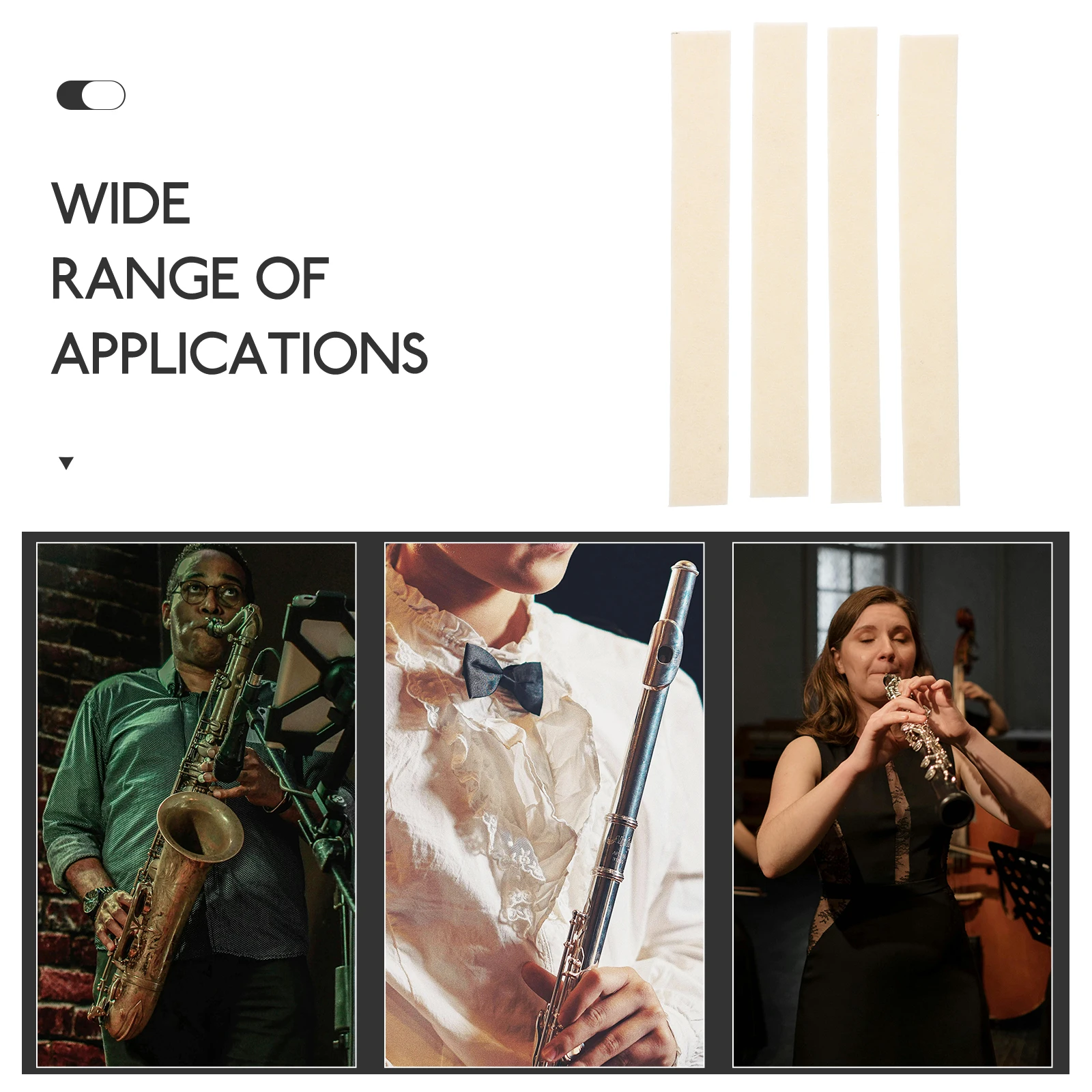 

4pcs Wind Instrument Key Felt Mute Self Adhesive Backing Clarinet Accessories Flute Practice Felt Strip Replacement Sound