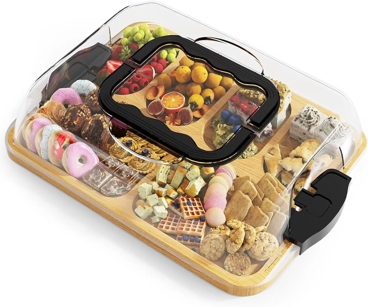 2-in-1 Eco-friendly Large Bamboo Charcuterie Board Lid Portable Travel Cheese Board Covered Serving Tray for Kitchen Cutting