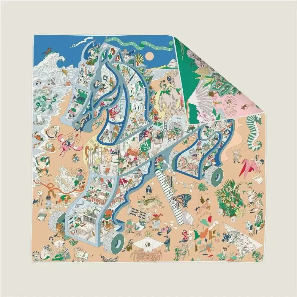 

Модный шелковый платок 90 см с двойным принтом, роскошный дизайн, квадратный платок с узором Hourse, эшарпы, фуляры, хиджабы для женщин, аксессуары