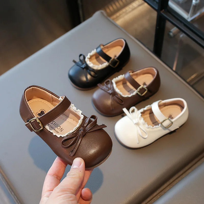 

French Girl Leather Shoe 2025autumn New Kid Leather Shoe Bow Princess Shoe Soft Sole Kid Shoes Versatile Gril Shoeszapatos Niña