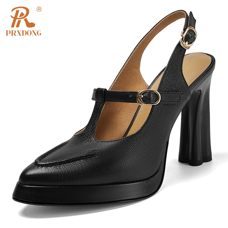 PRXDONG 2024 New Spring Summer Qulaity Genuine Leather High Heels Pointed toe SHoes Woman Pumps Black Dress Party Office Lady 40