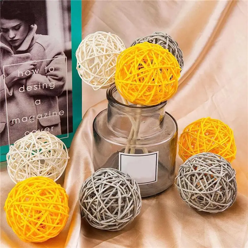 YLS-Decorative Balls For Bowl Centerpiece,32PCS Large Rattan Balls 2.8 Inch Yellow Wicker Balls Decorative Twig Orbs Spheres