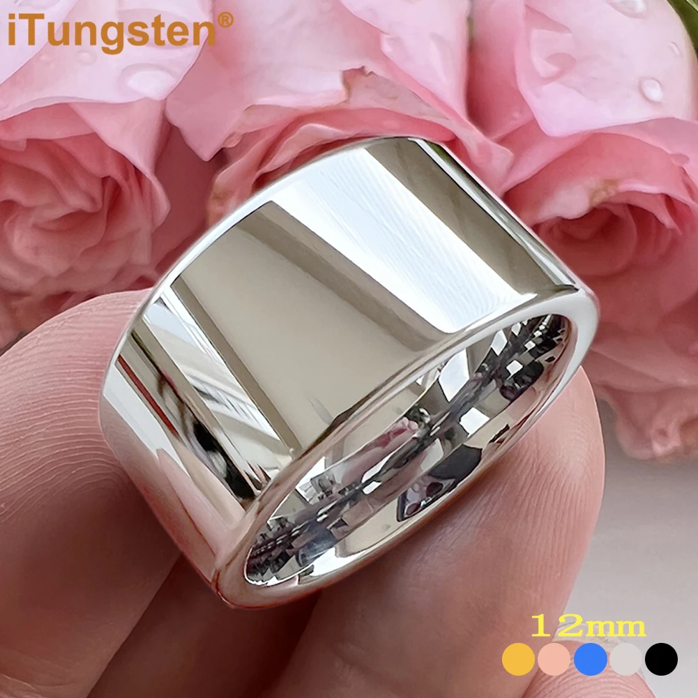 iTungsten 12mm Dropshipping duży męski pierścionek błyszczący wolfram obrączka biżuteria modowa rura Cut polerowany komfortowy krój