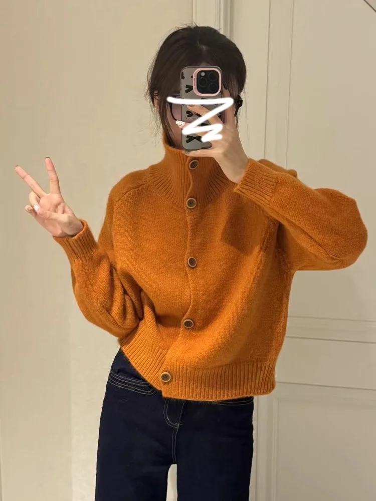 

ay High Collar Knitted Sweater Coat Women's Spring Autumn 2025 New Korean Sle Lazy Faion Top High End Feeling