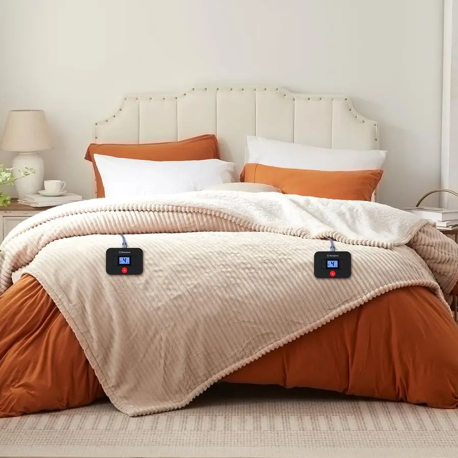 

Queen Size Electric Blanket, Flannel to Sherpa Reversible, Heated Blanket Queen with Dual Control 10 Heating Settings amp 112 Ho