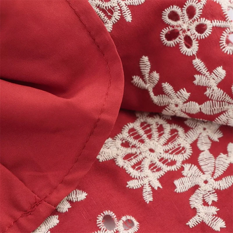 Keyanketian verão novo feriado vento oco para fora bordado expor cintura midi vestido feminino fino puff manga em camadas uma linha vestido