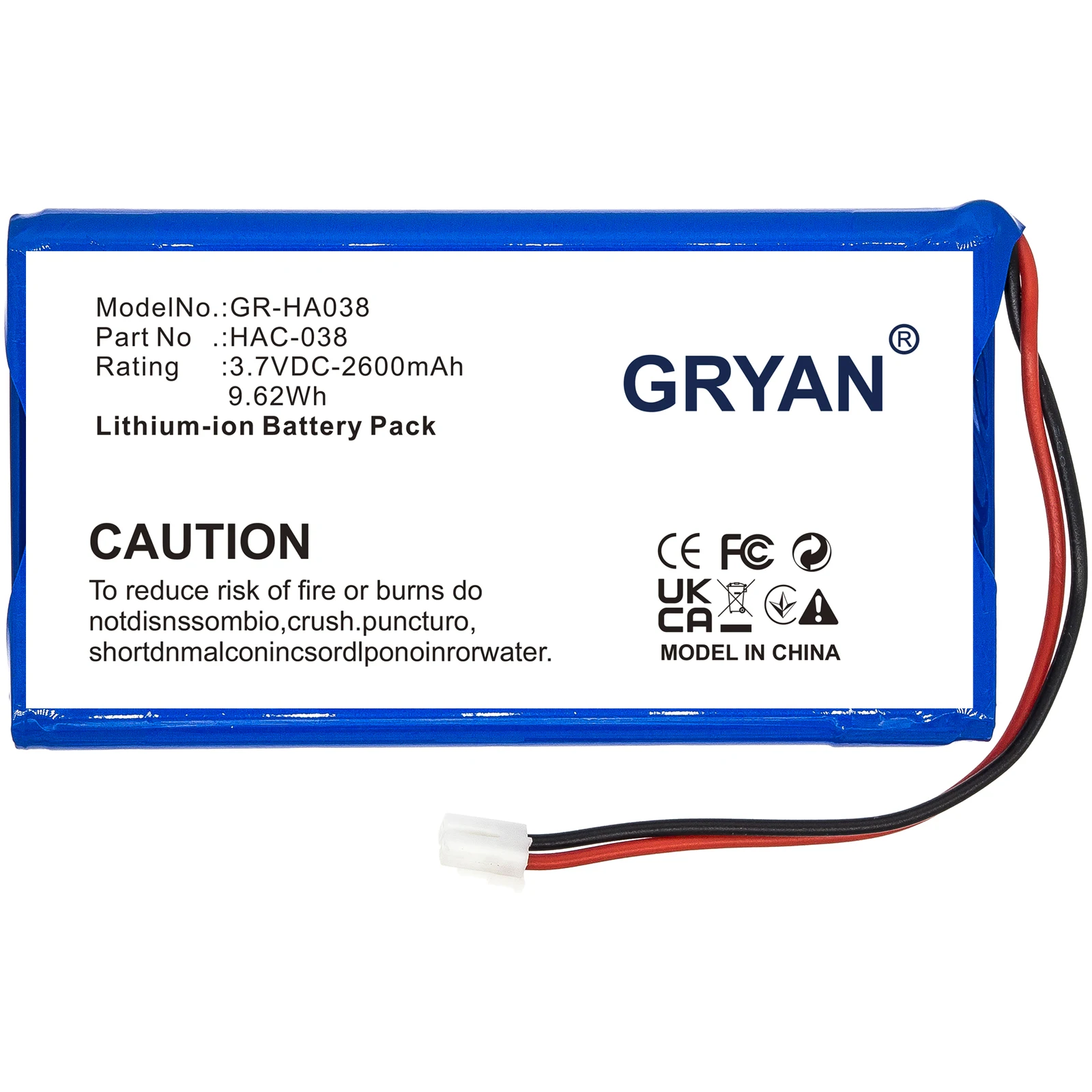 GRYAN 2600mAh 9.62Wh Game Cons Battery For Nintendo  Mario Kart Live Home Circuit HAC-038 1670-9900