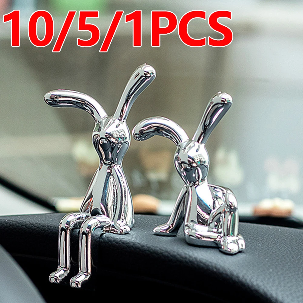 10/5/1pcs Bathroom Mini Electroplated Rabbit Dashboard Toys Dolls Figures Home Garden Decoration Cute Nordic Rabbit Statue