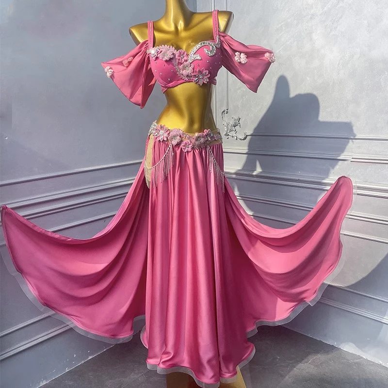 Belly Dance Dress High-end Pink Flower Chain American Samba Women's Adult Stage Professional Clothing