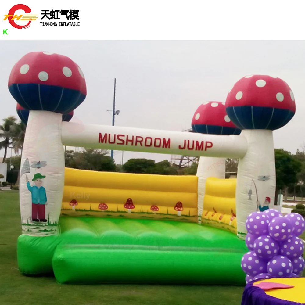 4x4m Kommerzielle aufblasbare Pilz-Hüpfburg für Kinder, aufblasbare Luftbrücke, Hüpfburg mit schönem Druck zum Verkauf
