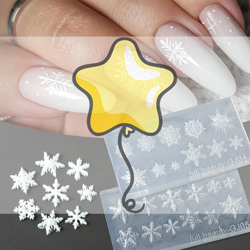 1pcs Winter Snowflake Nail Art Silicone Mold 3D Embossed Carving Soft Stamping Plate Christmas Reusable DIY Gel Stencils Tool
