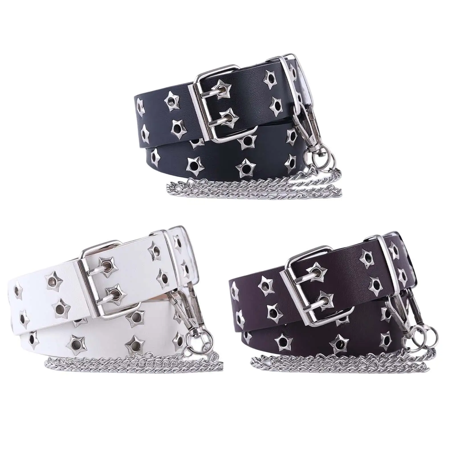 

Fashion Double Eyelet Double Prong Buckle Leather Casual Jean Belt Adjustable