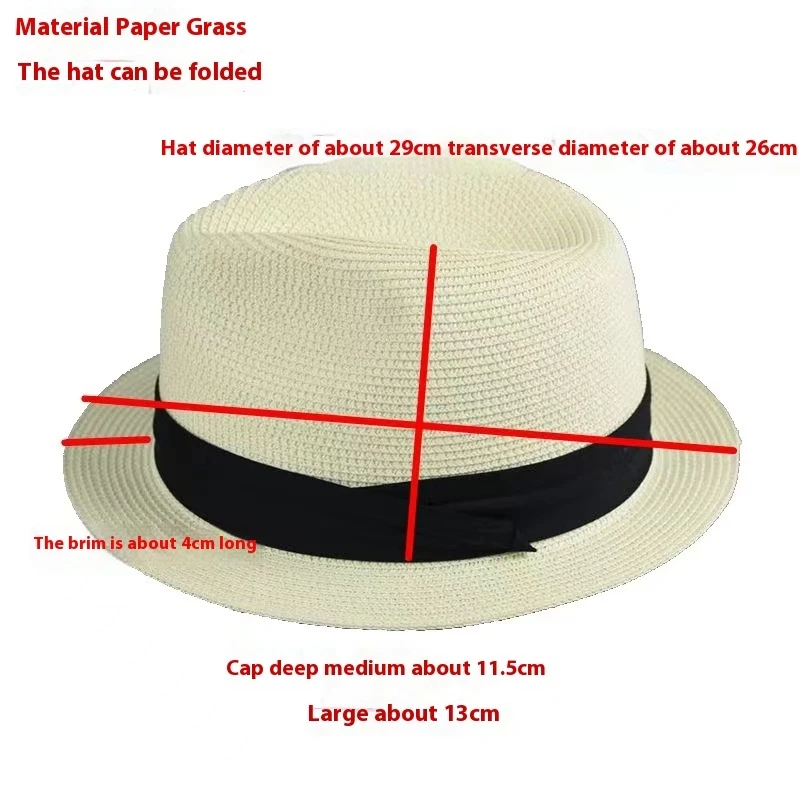 60cm Summer Fedora Short Brim4cm Straw Hat Men Women Sun Hat Big Size Big Head Trilby Hats