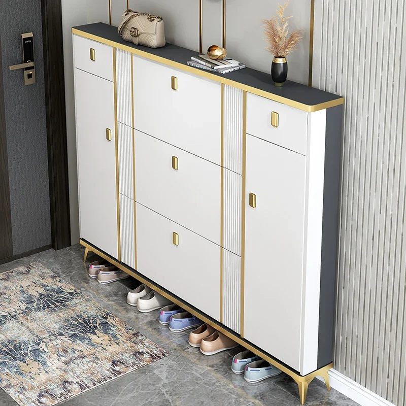 Light luxury ultra-thin tipping bucket shoe cabinet Large capacity porch cabinet at home door Simple modern storage shoe rack