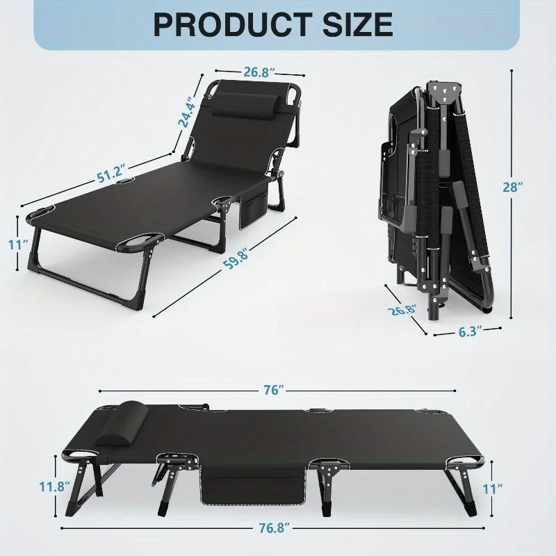 Folding Camping Cot, Adjustable 5 2 Positions Reclining Portable Outdoor Cot Heavy Duty Sleeping Bed Cots W