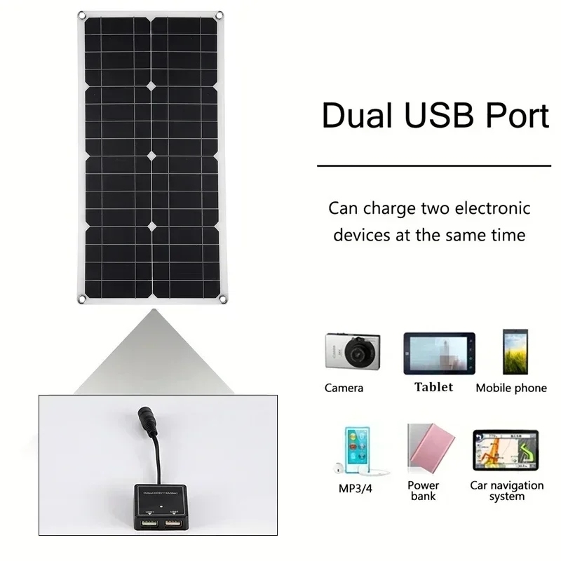 1000W 18V Monocrystalline Silicon Solar Panel Dual USB 12V/5V DC Single Crystal Flexible Sola Charger for Car RV Battery Charge