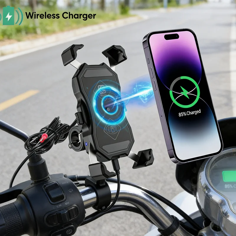

Motorcycle Phone Holder Fast Wireless Charger Quick USB Charging Moto Motorbike Mirror Stand Handlebar Mount