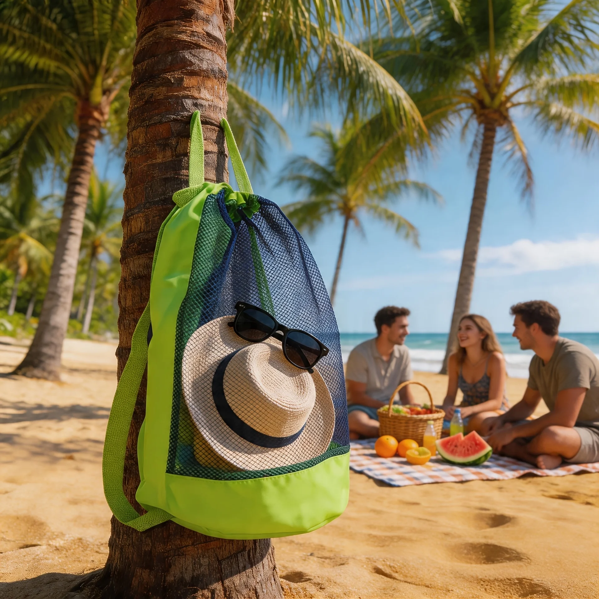 Large Capacity Drawstring Tied Beach Bag, Sand Proof and Breathable. Outdoor Travel and Vacation Storage Supplies