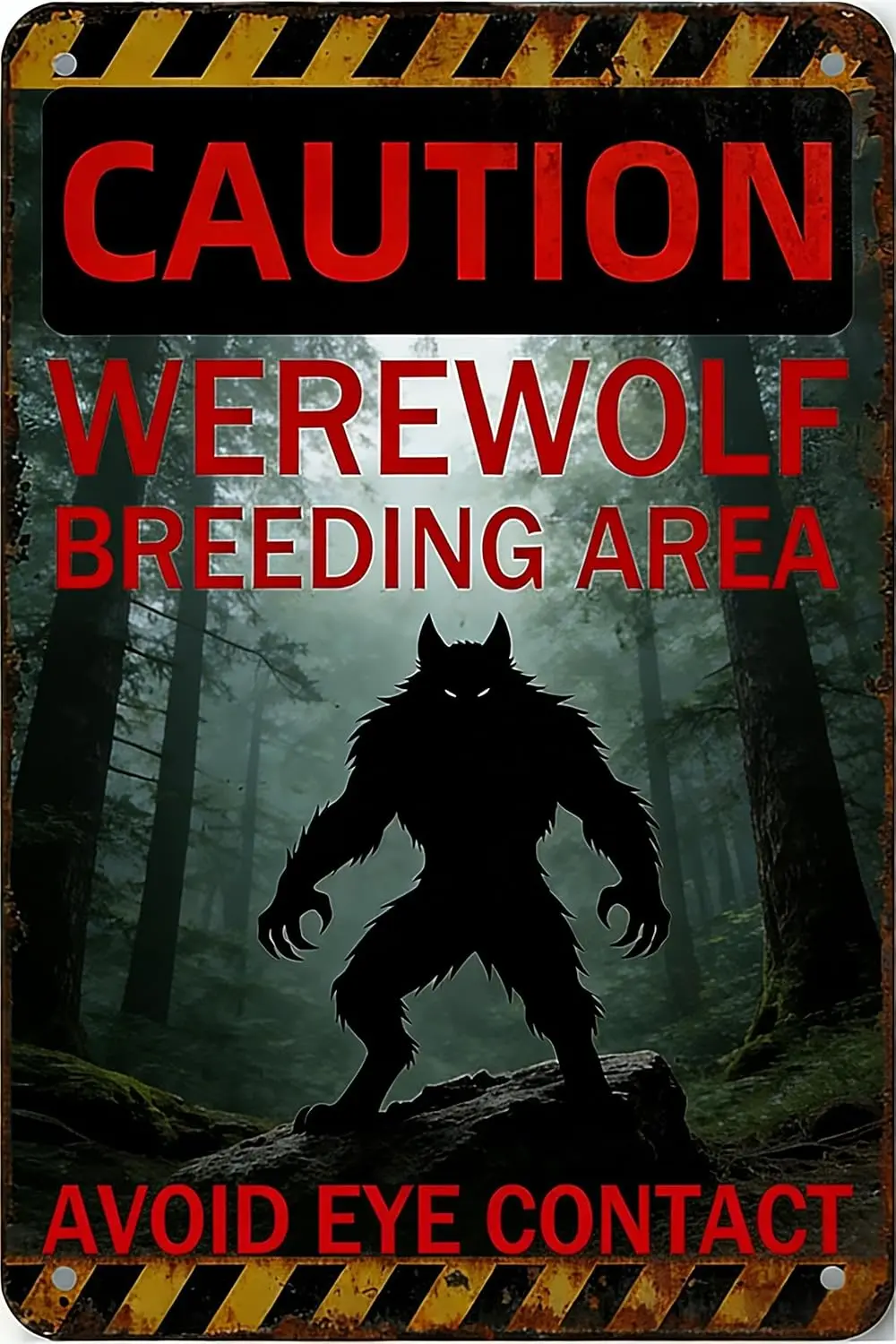 Werewolf Metal Tin Sign Werewolf Breeding Area Folklore Wall Art Decor for Home Farm Forest Garden Grassland Patio Outdoor  --Ti