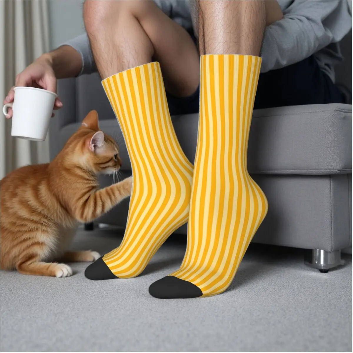 

Striped Vertical 2 Yellow Socks Harajuku Sweat Absorbing Stockings All Season Long Socks for Man's Woman's Birthday Present