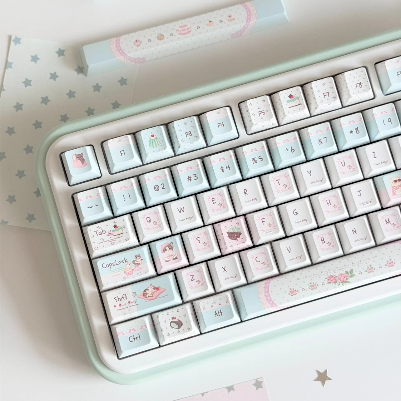 Kitten Mint Green PBT Keycaps Cherry Profile Sublimation Mechanical Keyboard Keycap Minimalist Ins Style Cute MX Switch Key Caps