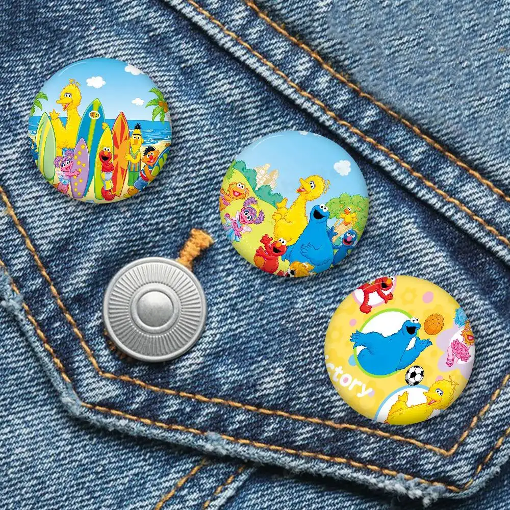 S-Sesame S-Street TV Cute Cartoon Soft Button Pin Bright Printed Icon Gift For Friends Badge Collar Brooch Lapel Pin Metal