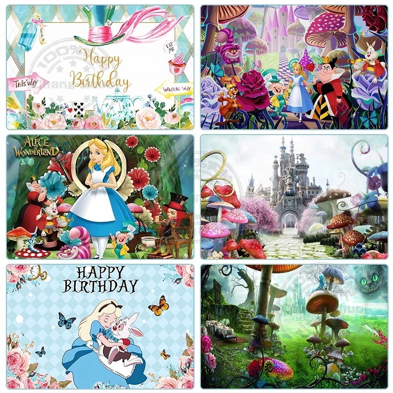 Alice In Wonderland Background for Newborn Photography Children Baby Shower 1st Birthday Girl Princess Backdrop Party Supplies