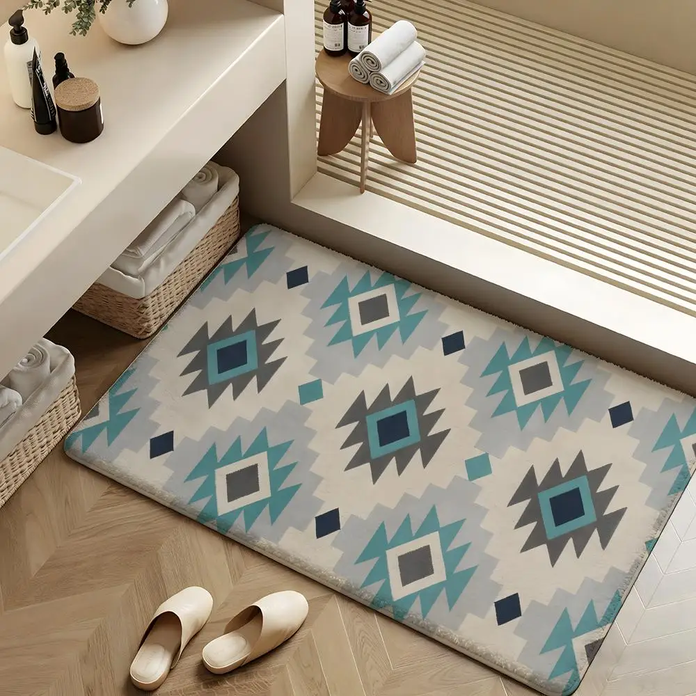 Collection of Artistic Style Patterns Floor Mat Soft Flannel Rug Non-Slip Absorbent Mat for Bathroom Bedroom Home Decor