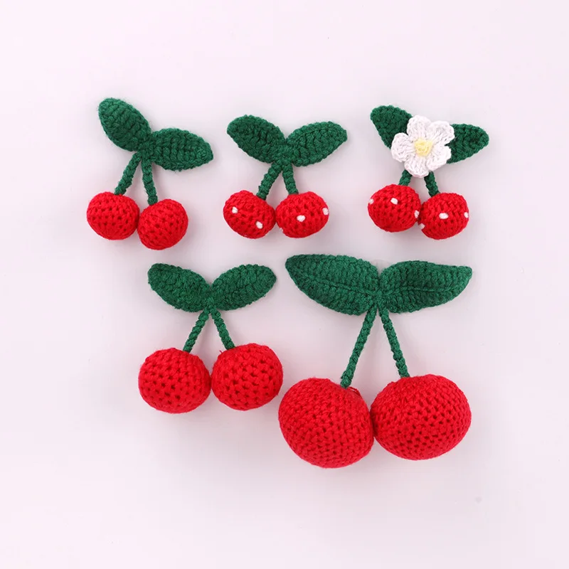 10Pcs Knitted Woolen Yarn Cherry Hook Weaving DIY Ornaments Craft Supplies Clothing Hat Shoe Key Chain Earring Decor Pendant