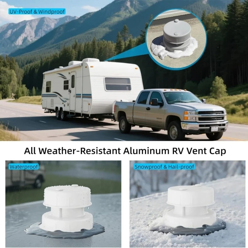 Travel Trailer Plumbing Vent Cover Set, 2 Pack Metal Covers Fit 1 to 2-3/8 Inch Outside Diameter Pipes for Service