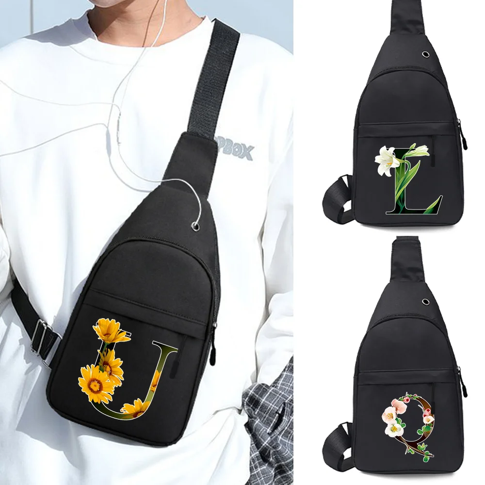 Men Chest Bag Multifunction Shoulder Fanny Pack with Headphone Casual Crossbody Bags Fashion Flower Color Letter Outdoor Handbag