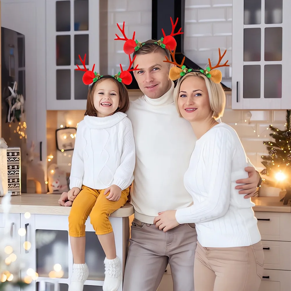 Creative Cute Christmas Headband Flocked Antler Headwear Deer Ear Headband Glitter Sequin Photograph Props Xmas Hairband Kids