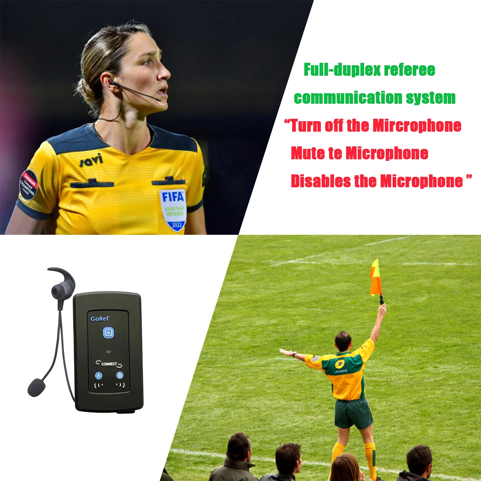 GOREF Football Referee Intercom Headset 1200M Full Duplex Bluetooth 5.1 Soccer Interphone Wireless Communicator Same As FBIM